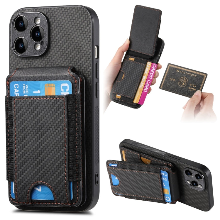 For iPhone 15 Pro Carbon Fiber Vertical Flip Wallet Stand Phone Case(Black) - HoMEdemic™ 