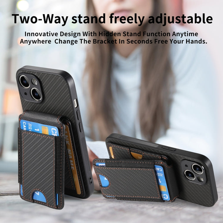 For iPhone 15 Pro Carbon Fiber Vertical Flip Wallet Stand Phone Case(Black) - HoMEdemic™ 