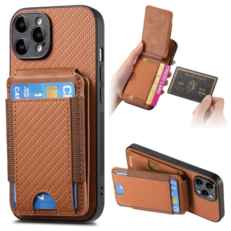 For iPhone 15 Pro Carbon Fiber Vertical Flip Wallet Stand Phone Case(Brown) - HoMEdemic™ 