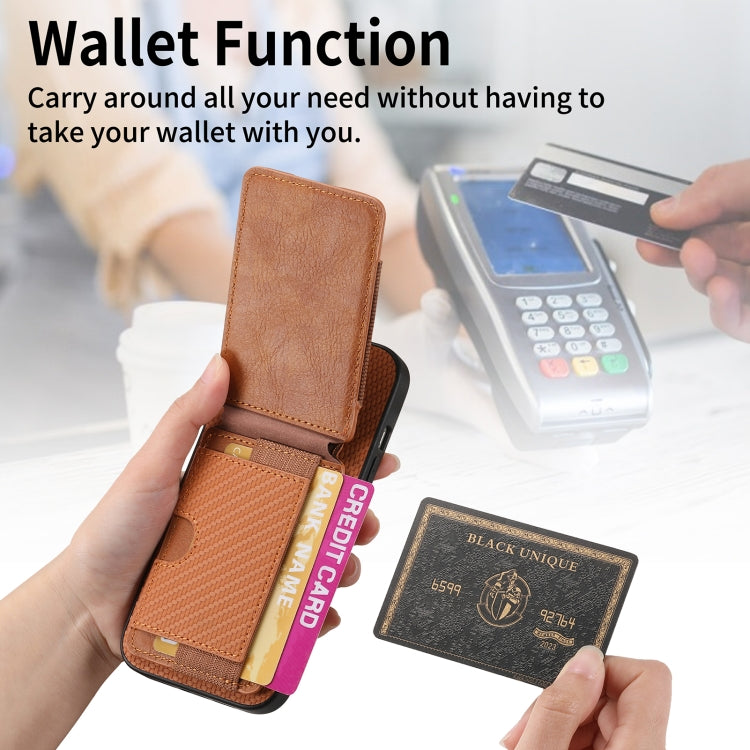 For iPhone 15 Pro Carbon Fiber Vertical Flip Wallet Stand Phone Case(Brown) - HoMEdemic™ 