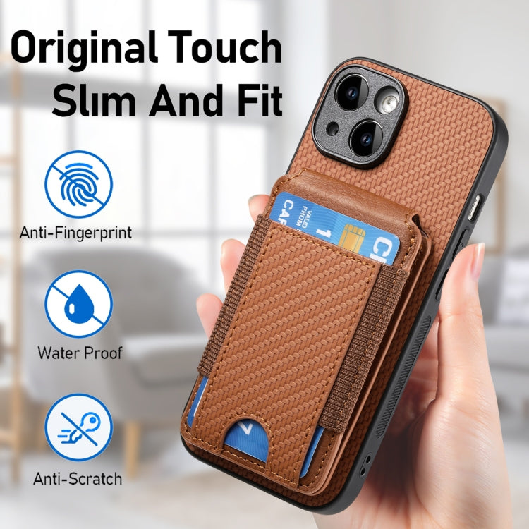 For iPhone 15 Pro Carbon Fiber Vertical Flip Wallet Stand Phone Case(Brown) - HoMEdemic™ 