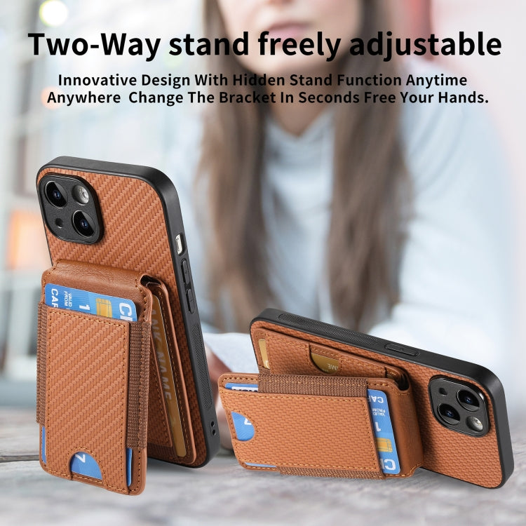 For iPhone 15 Pro Carbon Fiber Vertical Flip Wallet Stand Phone Case(Brown) - HoMEdemic™ 