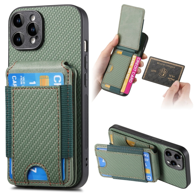 For iPhone 15 Pro Carbon Fiber Vertical Flip Wallet Stand Phone Case(Green) - HoMEdemic™ 