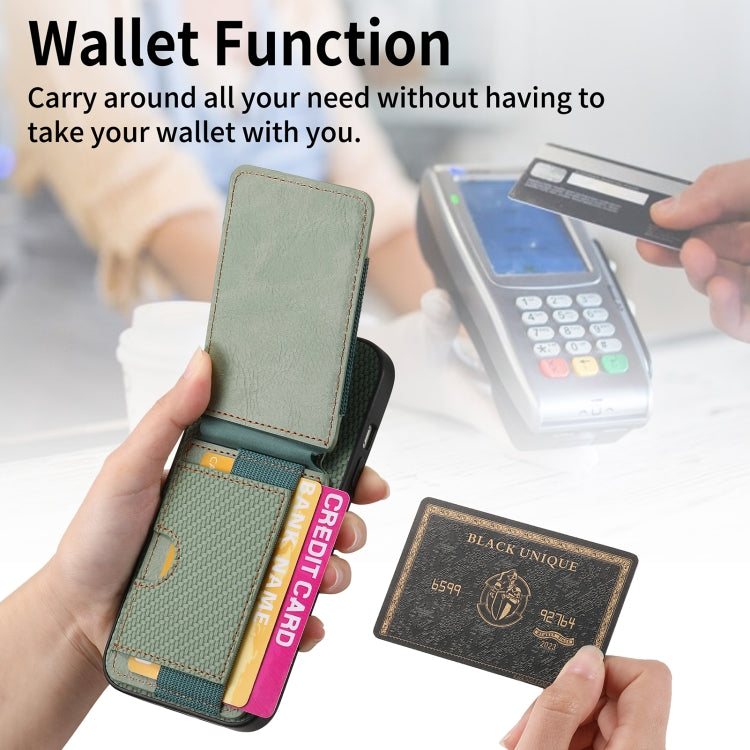 For iPhone 15 Pro Carbon Fiber Vertical Flip Wallet Stand Phone Case(Green) - HoMEdemic™ 
