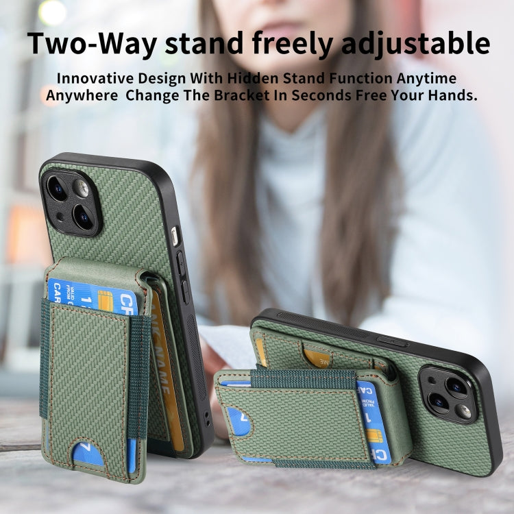 For iPhone 15 Pro Carbon Fiber Vertical Flip Wallet Stand Phone Case(Green) - HoMEdemic™ 
