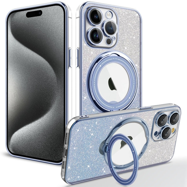 For iPhone 15 Pro Rotation MagSafe Holder Gradient Glitter TPU Phone Case(Sierra Blue) - HoMEdemic™ 
