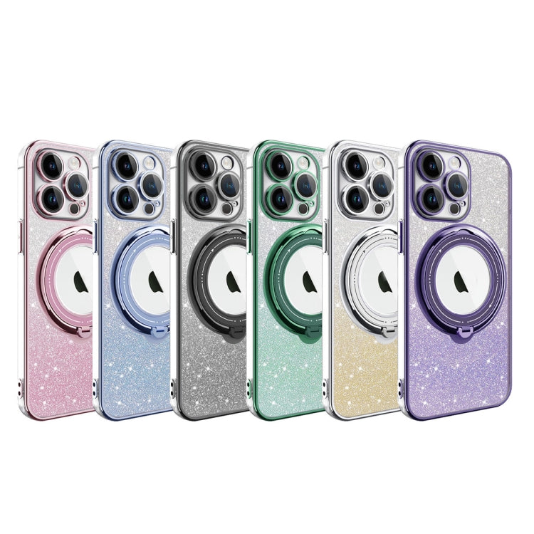 For iPhone 15 Pro Rotation MagSafe Holder Gradient Glitter TPU Phone Case(Sierra Blue) - HoMEdemic™ 