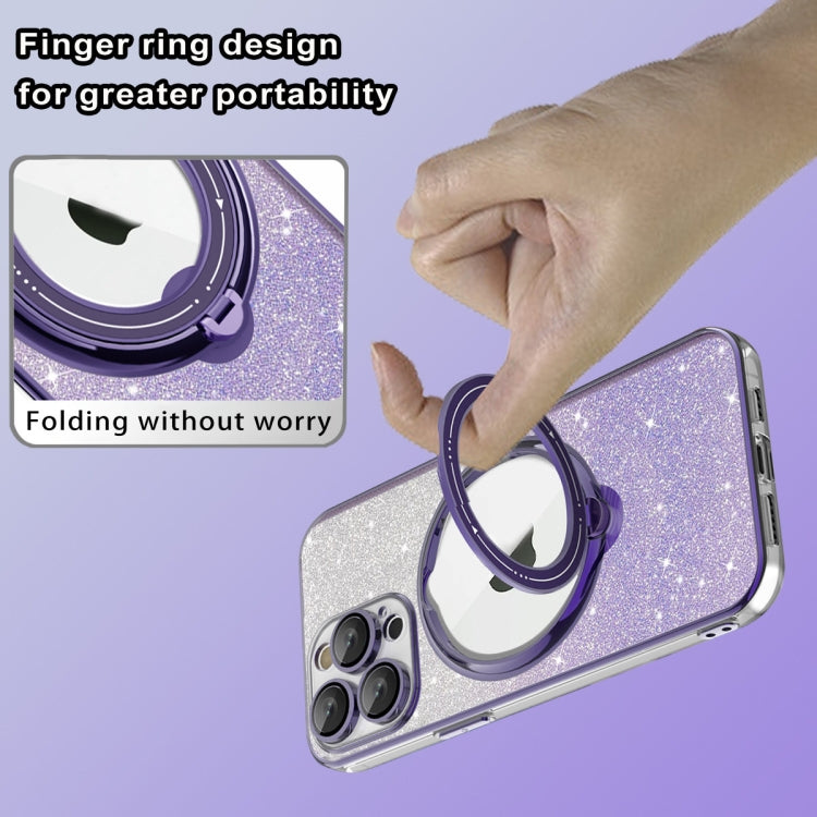For iPhone 15 Pro Rotation MagSafe Holder Gradient Glitter TPU Phone Case(Sierra Blue) - HoMEdemic™ 