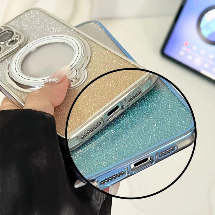 For iPhone 15 Pro Rotation MagSafe Holder Gradient Glitter TPU Phone Case(Sierra Blue) - HoMEdemic™ 