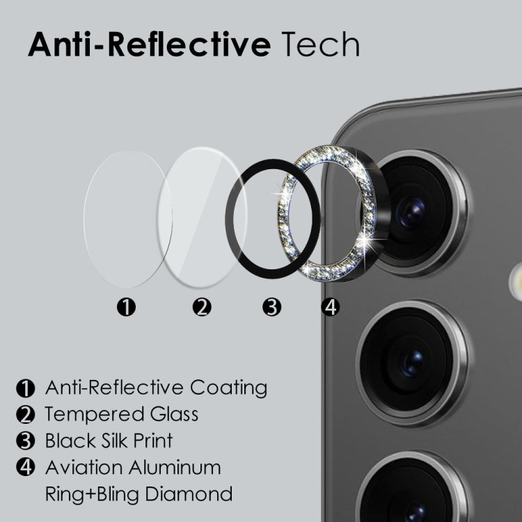 For Samsung Galaxy S24 5G NORTHJO Camera Lens Bling Glitter Metal Ring Tempered Glass Film(Black) - HoMEdemic™ 