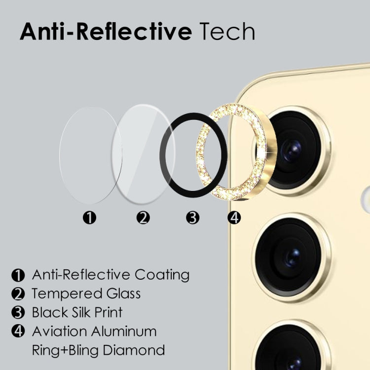 For Samsung Galaxy S24 5G NORTHJO Camera Lens Bling Glitter Metal Ring Tempered Glass Film(Gold) - HoMEdemic™ 