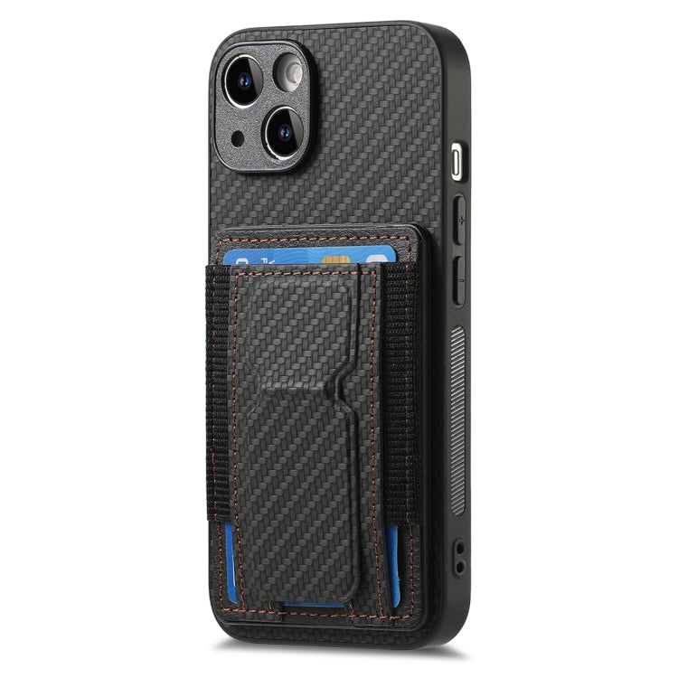 For iPhone 15 Pro Carbon Fiber Fold Stand Elastic Card Bag Phone Case(Black) - HoMEdemic™ 