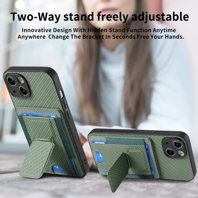 For iPhone 15 Pro Carbon Fiber Fold Stand Elastic Card Bag Phone Case(Green) - HoMEdemic™ 