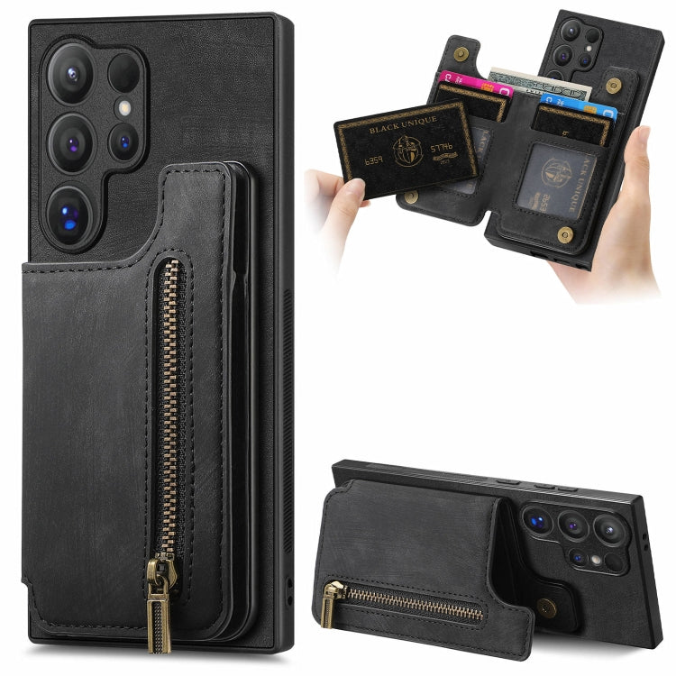 For Samsung Galaxy S24 Ultra 5G Retro Leather Zipper Wallet Back Phone Case(Black) - HoMEdemic™ 