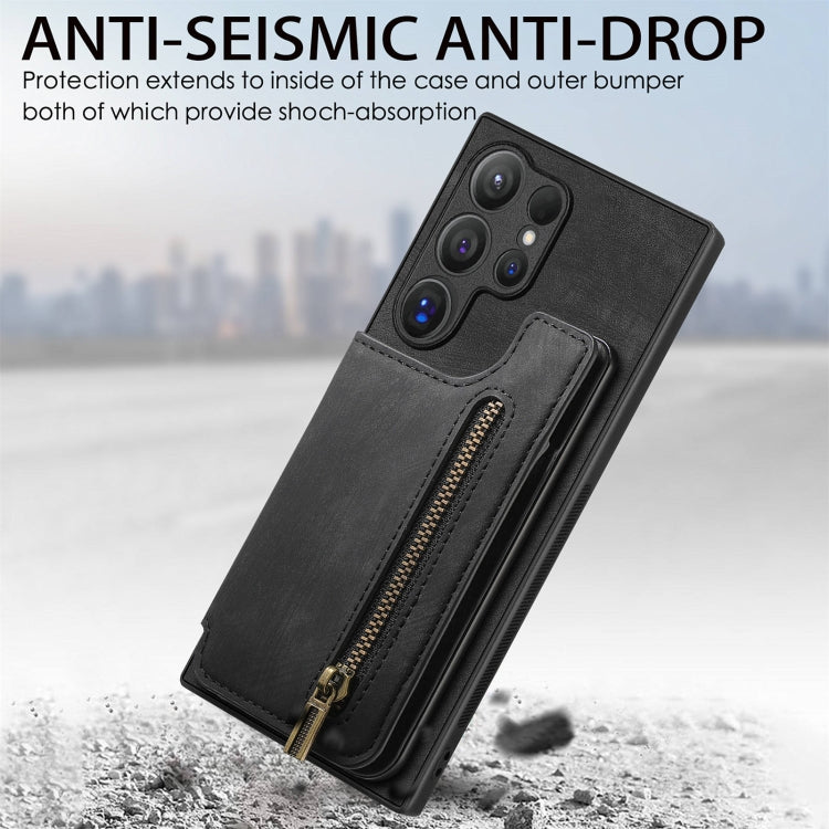 For Samsung Galaxy S24 Ultra 5G Retro Leather Zipper Wallet Back Phone Case(Black) - HoMEdemic™ 