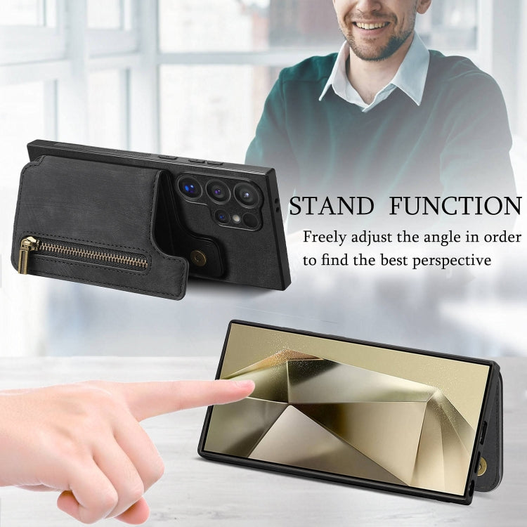 For Samsung Galaxy S24 Ultra 5G Retro Leather Zipper Wallet Back Phone Case(Black) - HoMEdemic™ 
