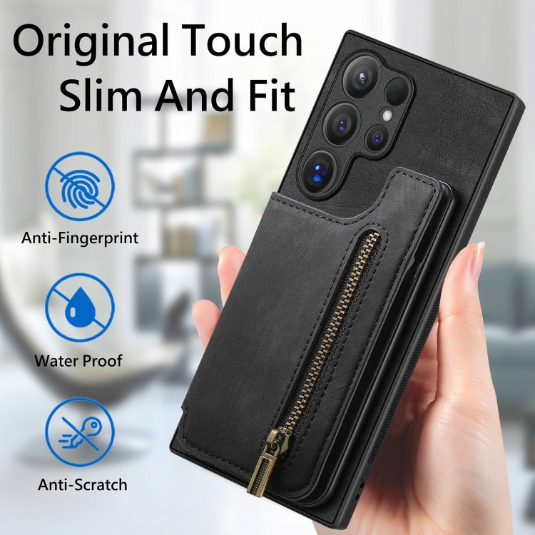 For Samsung Galaxy S24 Ultra 5G Retro Leather Zipper Wallet Back Phone Case(Black) - HoMEdemic™ 