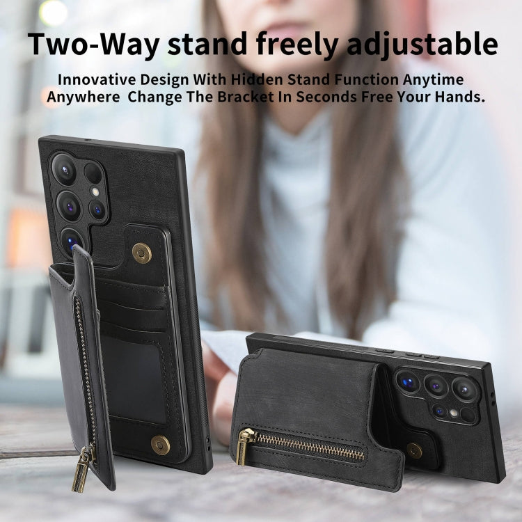 For Samsung Galaxy S24 Ultra 5G Retro Leather Zipper Wallet Back Phone Case(Black) - HoMEdemic™ 