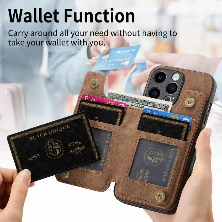 For iPhone 15 Pro Retro Leather Zipper Wallet Back Phone Case(Brown) - HoMEdemic™ 