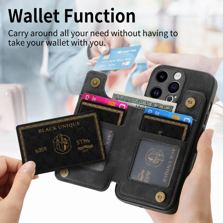 For iPhone 15 Pro Retro Leather Zipper Wallet Back Phone Case(Black) - HoMEdemic™ 