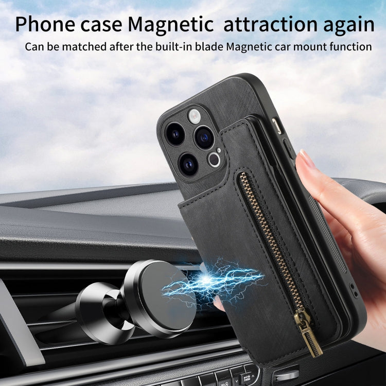 For iPhone 15 Pro Retro Leather Zipper Wallet Back Phone Case(Black) - HoMEdemic™ 