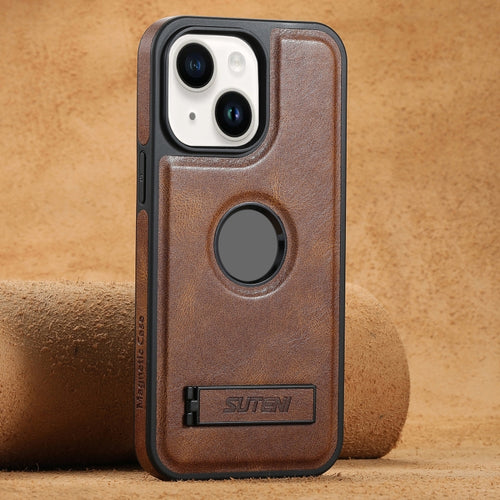 For iPhone 14 Plus Suteni G2 Magsafe Oil Wax Leather Back Phone Case with Holder(Brown) - HoMEdemic™ 