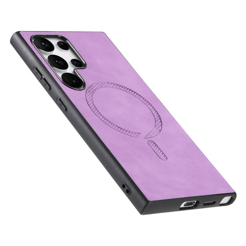 For Samsung Galaxy S24 5G Solid Color Retro Magsafe PU Back Cover Phone Case(Purple) - HoMEdemic™ 