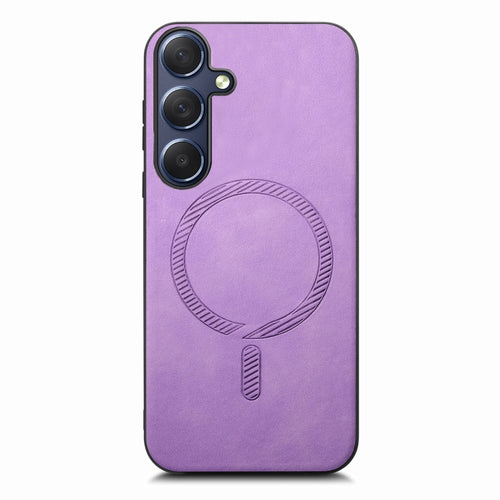 For Samsung Galaxy S24 5G Solid Color Retro Magsafe PU Back Cover Phone Case(Purple) - HoMEdemic™ 