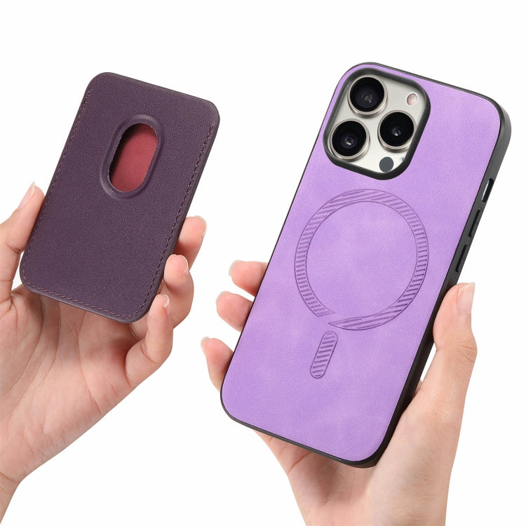 For iPhone 15 Pro Max Retro Magsafe Card Bag PU Back Cover Phone Case(Purple) - HoMEdemic™ 