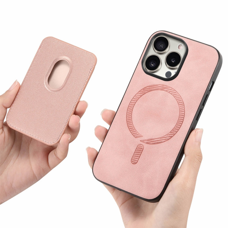 For iPhone 15 Pro Retro Magsafe Card Bag PU Back Cover Phone Case(Pink) - HoMEdemic™ 