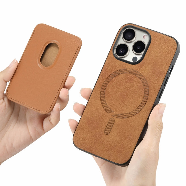 For iPhone 15 Pro Retro Magsafe Card Bag PU Back Cover Phone Case(Brown) - HoMEdemic™ 
