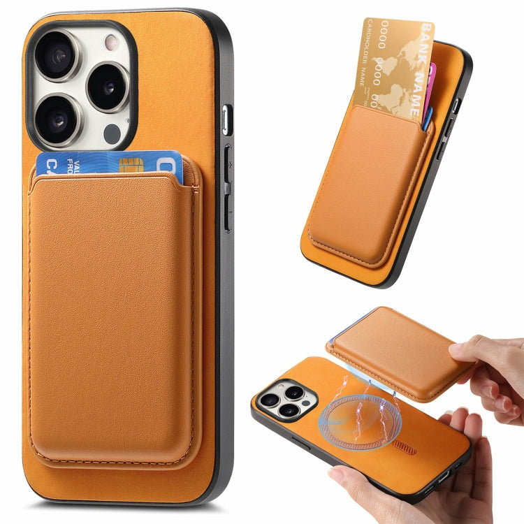 For iPhone 15 Pro Retro Magsafe Card Bag PU Back Cover Phone Case(Yellow) - HoMEdemic™ 