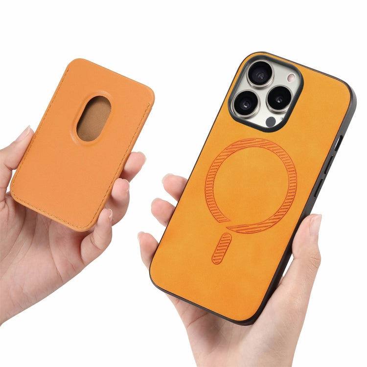 For iPhone 15 Pro Retro Magsafe Card Bag PU Back Cover Phone Case(Yellow) - HoMEdemic™ 