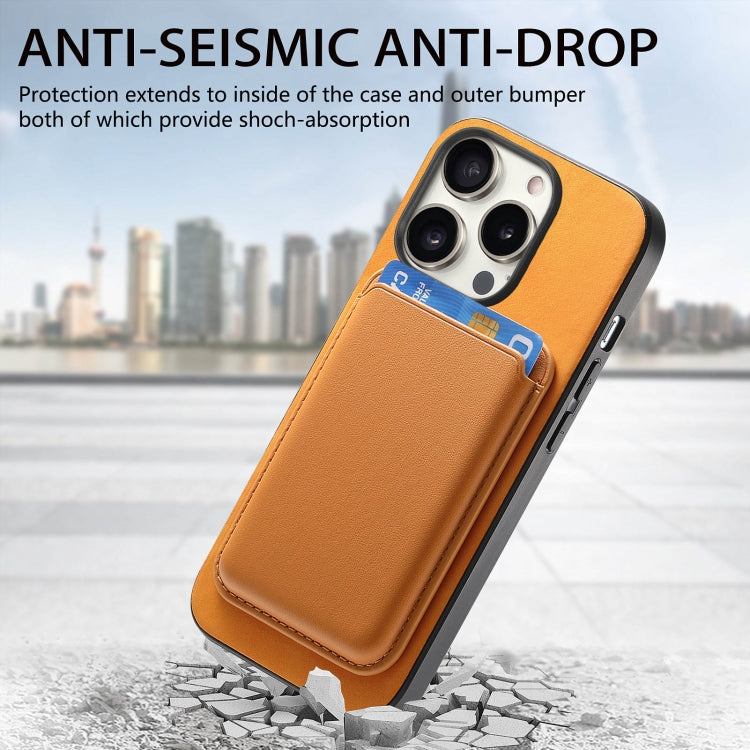 For iPhone 15 Pro Retro Magsafe Card Bag PU Back Cover Phone Case(Yellow) - HoMEdemic™ 