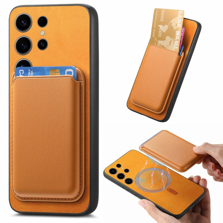 For Samsung Galaxy S24 Ultra 5G Retro Magsafe Card Bag PU Back Cover Phone Case(Yellow) - HoMEdemic™ 