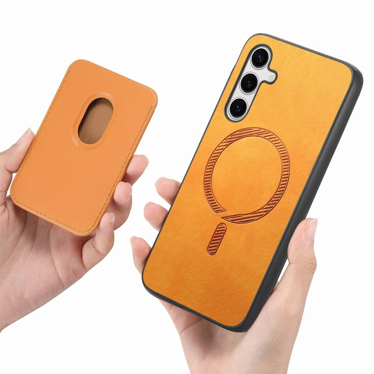 For Samsung Galaxy S24 Ultra 5G Retro Magsafe Card Bag PU Back Cover Phone Case(Yellow) - HoMEdemic™ 