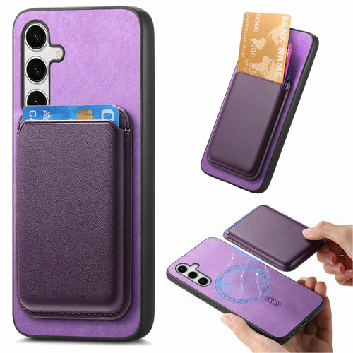 For Samsung Galaxy S24 5G Retro Magsafe Card Bag PU Back Cover Phone Case(Purple) - HoMEdemic™ 