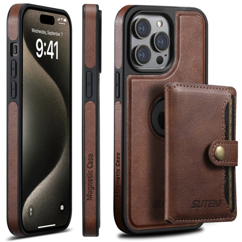 For iPhone 15 Pro Max Suteni M1 Oil Wax MagSafe Detachable Horizontal Card Bag Phone Case(Brown) - HoMEdemic™ 