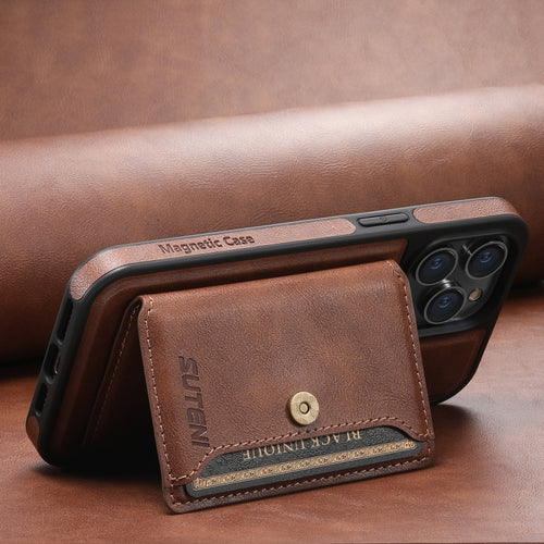 For iPhone 15 Suteni M1 Oil Wax MagSafe Detachable Horizontal Card Bag Phone Case(Brown) - HoMEdemic™ 