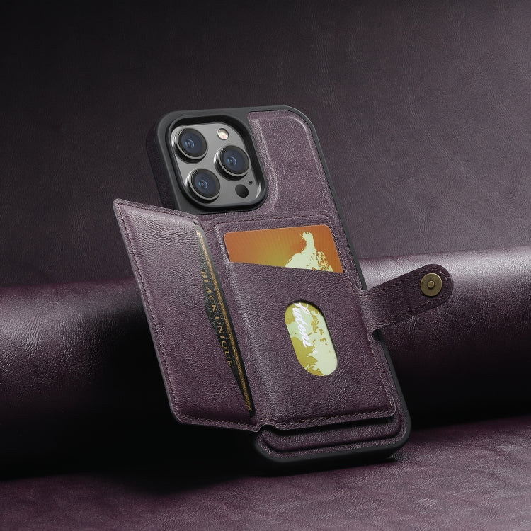For iPhone 14 Pro Suteni M1 Oil Wax MagSafe Detachable Horizontal Card Bag Phone Case(Purple) - HoMEdemic™ 
