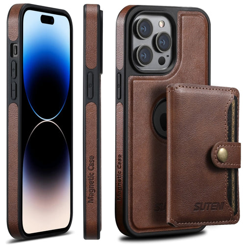 For iPhone 14 Pro Max Suteni M1 Oil Wax MagSafe Detachable Horizontal Card Bag Phone Case(Brown) - HoMEdemic™ 