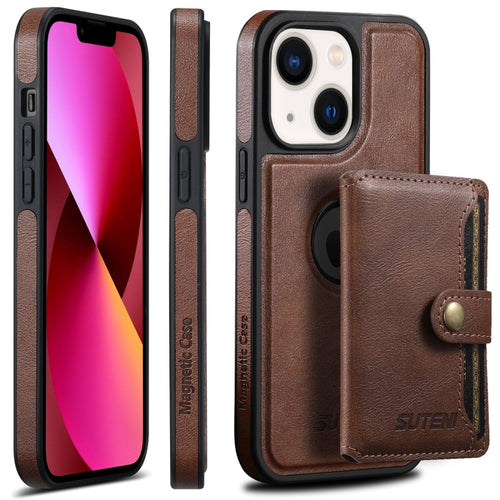 For iPhone 13 Suteni M1 Oil Wax MagSafe Detachable Horizontal Card Bag Phone Case(Brown) - HoMEdemic™ 