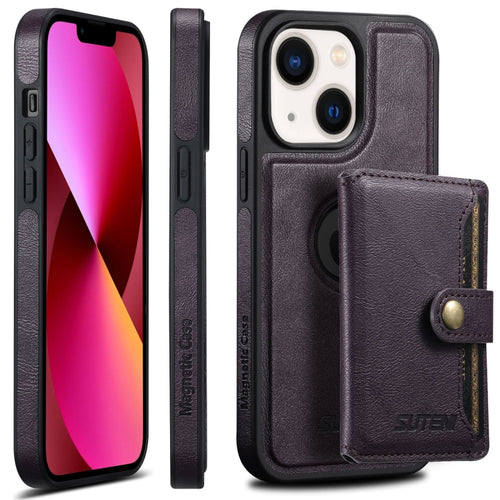 For iPhone 13 Suteni M1 Oil Wax MagSafe Detachable Horizontal Card Bag Phone Case(Purple) - HoMEdemic™ 