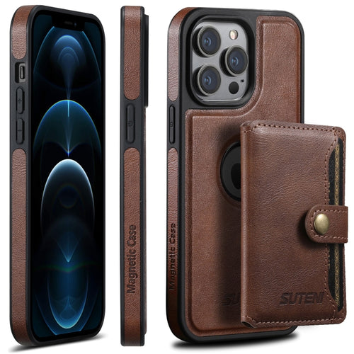 For iPhone 12 Pro Max Suteni M1 Oil Wax MagSafe Detachable Horizontal Card Bag Phone Case(Brown) - HoMEdemic™ 