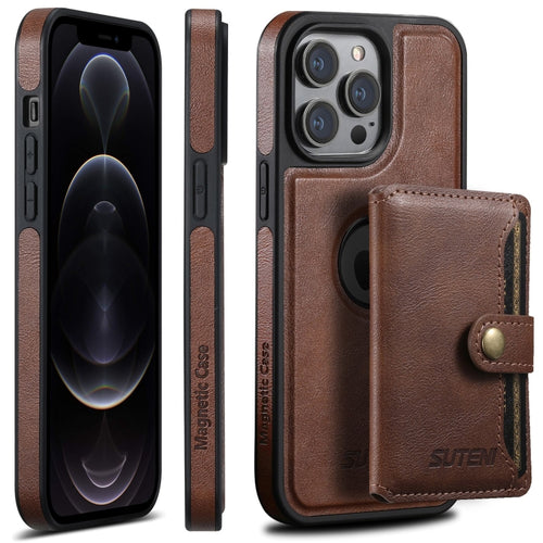 For iPhone 12 Pro Suteni M1 Oil Wax MagSafe Detachable Horizontal Card Bag Phone Case(Brown) - HoMEdemic™ 