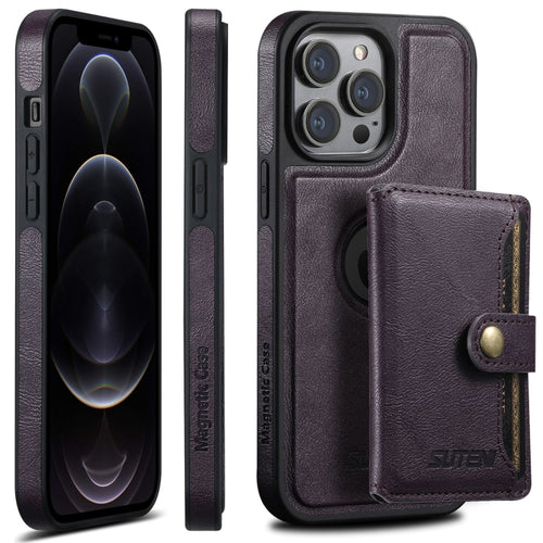 For iPhone 12 Pro Suteni M1 Oil Wax MagSafe Detachable Horizontal Card Bag Phone Case(Purple) - HoMEdemic™ 