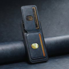 For iPhone 14 Plus Suteni M2 Oil Wax MagSafe Horizontal Card Bag Phone Case(Blue) - HoMEdemic™ 