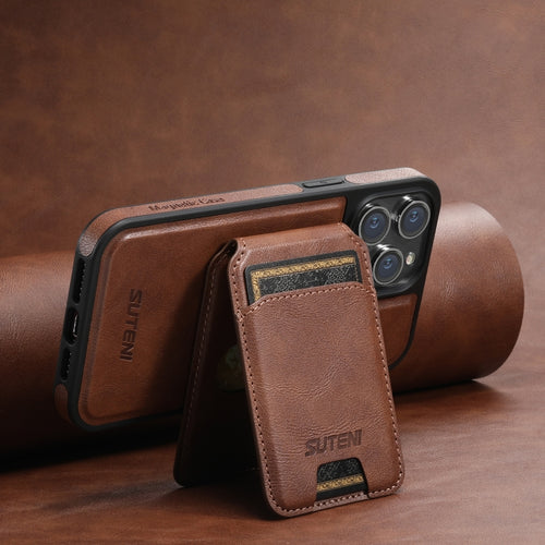 For iPhone 14 Pro Max Suteni M2 Oil Wax MagSafe Horizontal Card Bag Phone Case(Brown) - HoMEdemic™ 