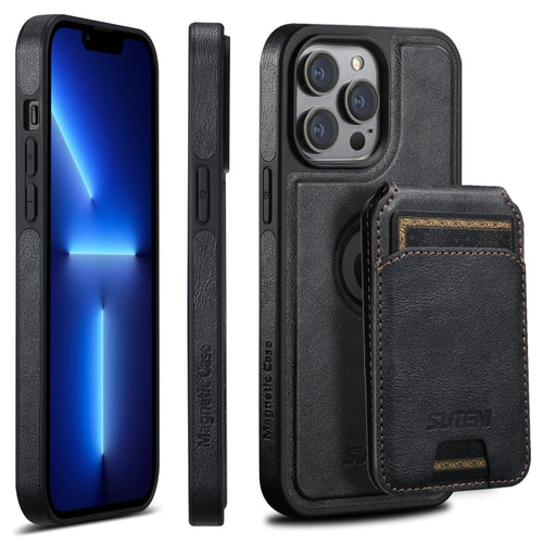 For iPhone 13 Pro Suteni M2 Oil Wax MagSafe Horizontal Card Bag Phone Case(Black) - HoMEdemic™ 