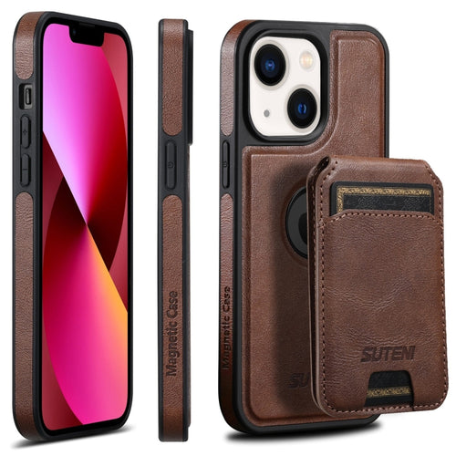 For iPhone 13 Suteni M2 Oil Wax MagSafe Horizontal Card Bag Phone Case(Brown) - HoMEdemic™ 